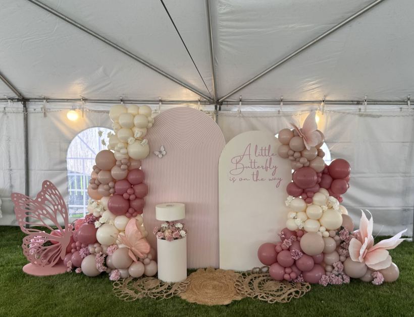Butterfly baby shower in mauve & cream