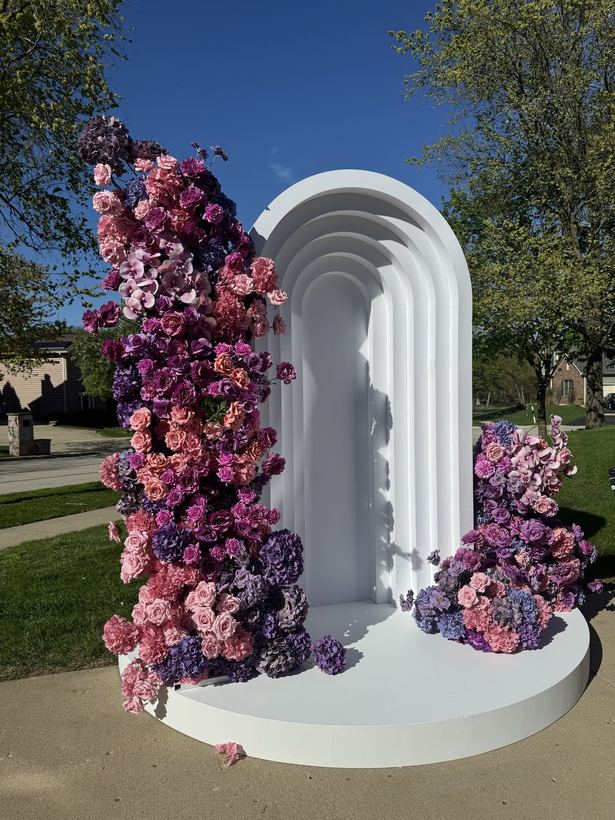 Plum floral columns & arch